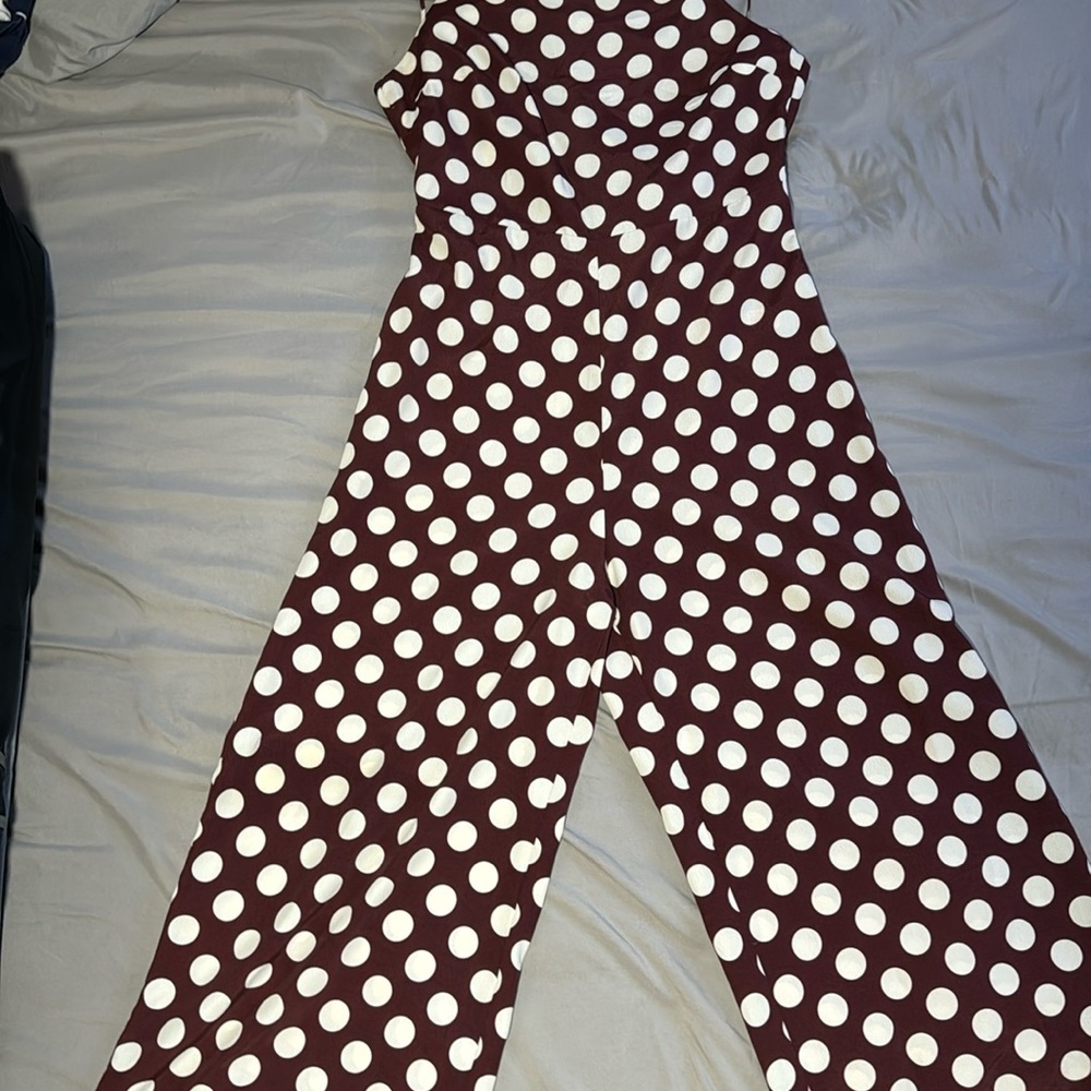 Topshop Polka Dot Brown Jumpsuit